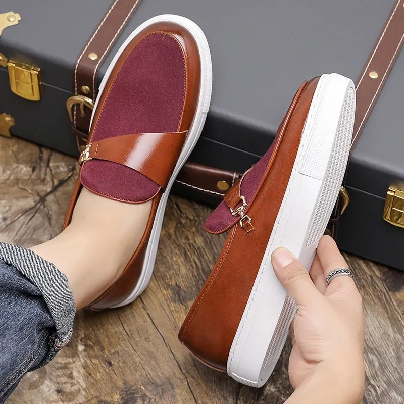 Smarte Herren-Slipper aus Leder und Segeltuch - Dario