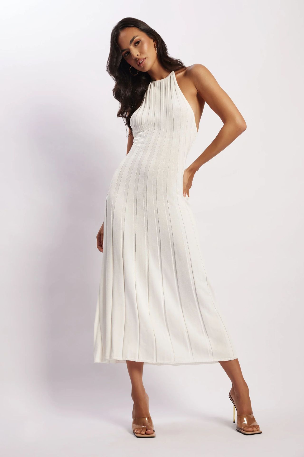 Midikleid aus gewebtem Plissee mit Neckholder - Dalila