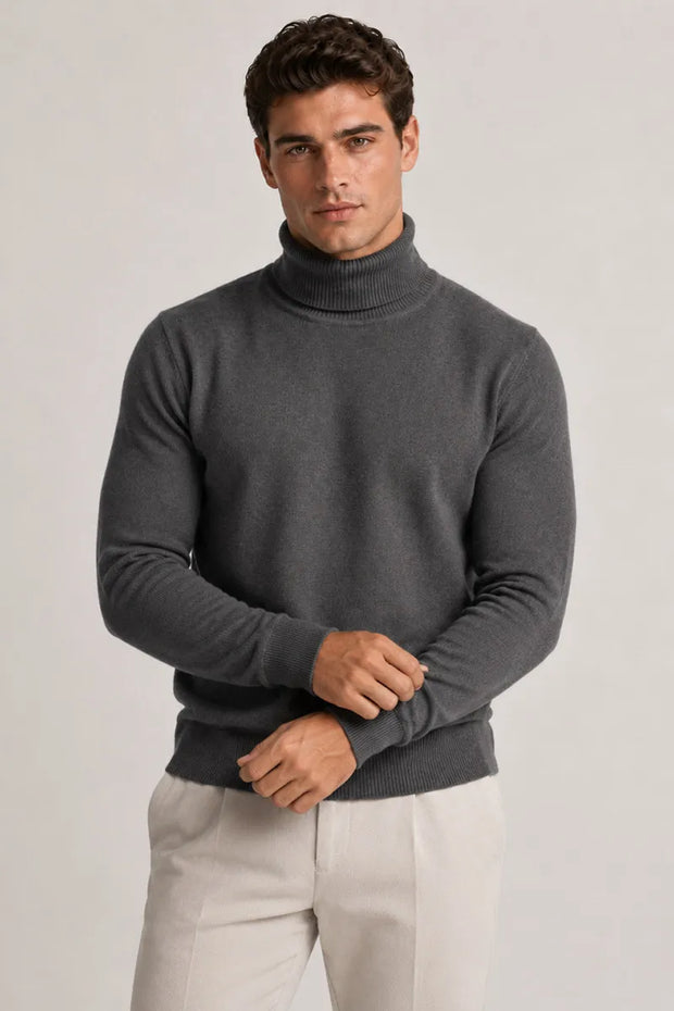 Herrenpullover mit Rollkragen, schmaler Passform, glatter Strick – Caspar
