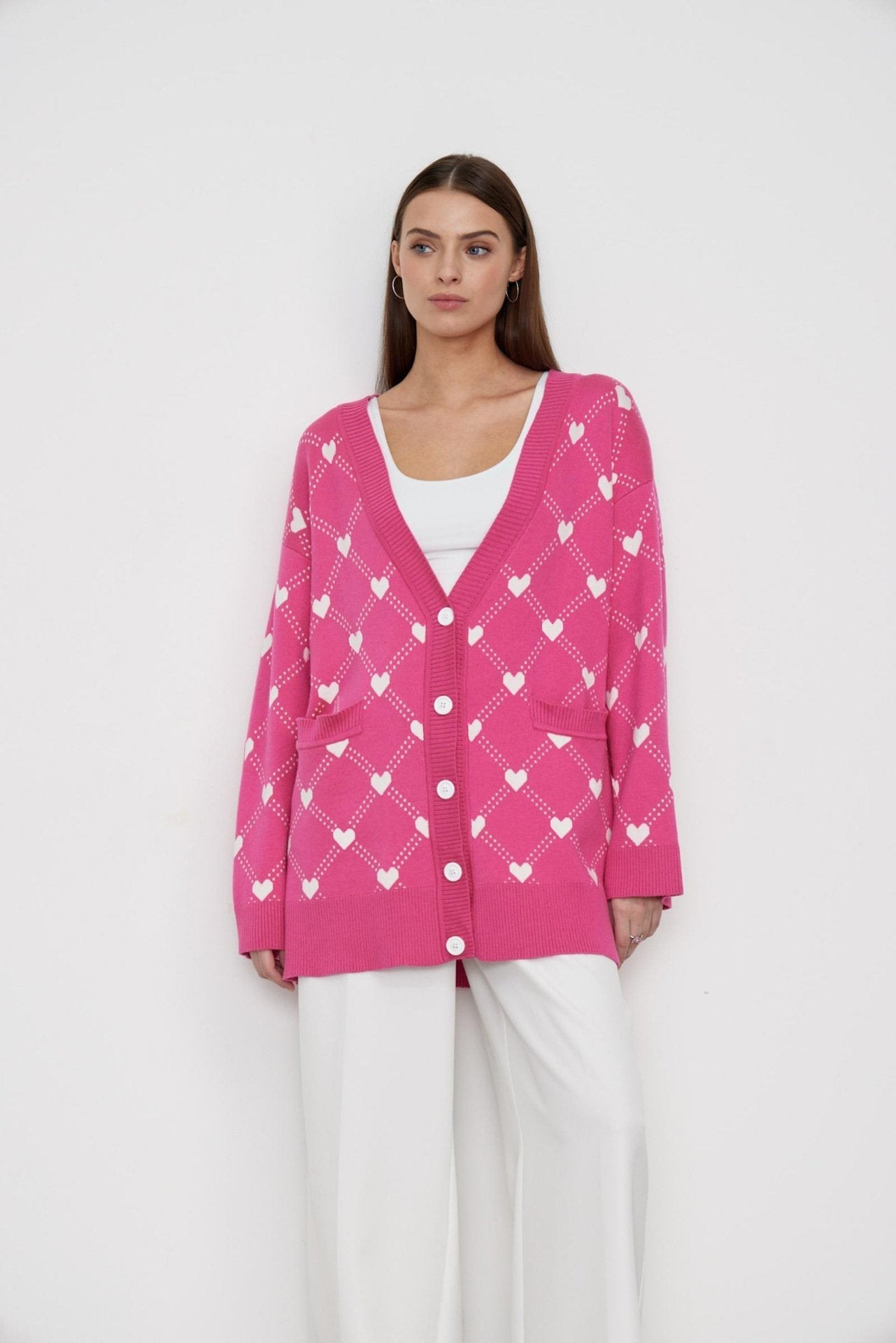Damen Strickjacke mit Knöpfen und Herzdruck - Leeni