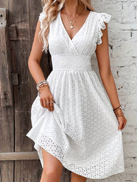 Jemima - White summer dress with V-neckline