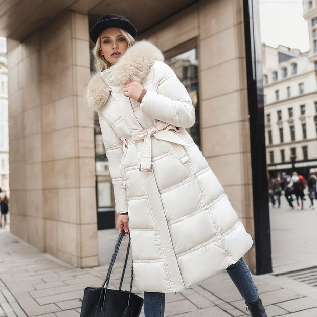 Manteau long matelassé avec col en fourrure - Meliora