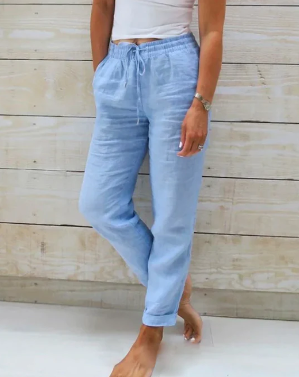 Leinenhose mit elastischem Bund und Kordelzug für Damen - Helga