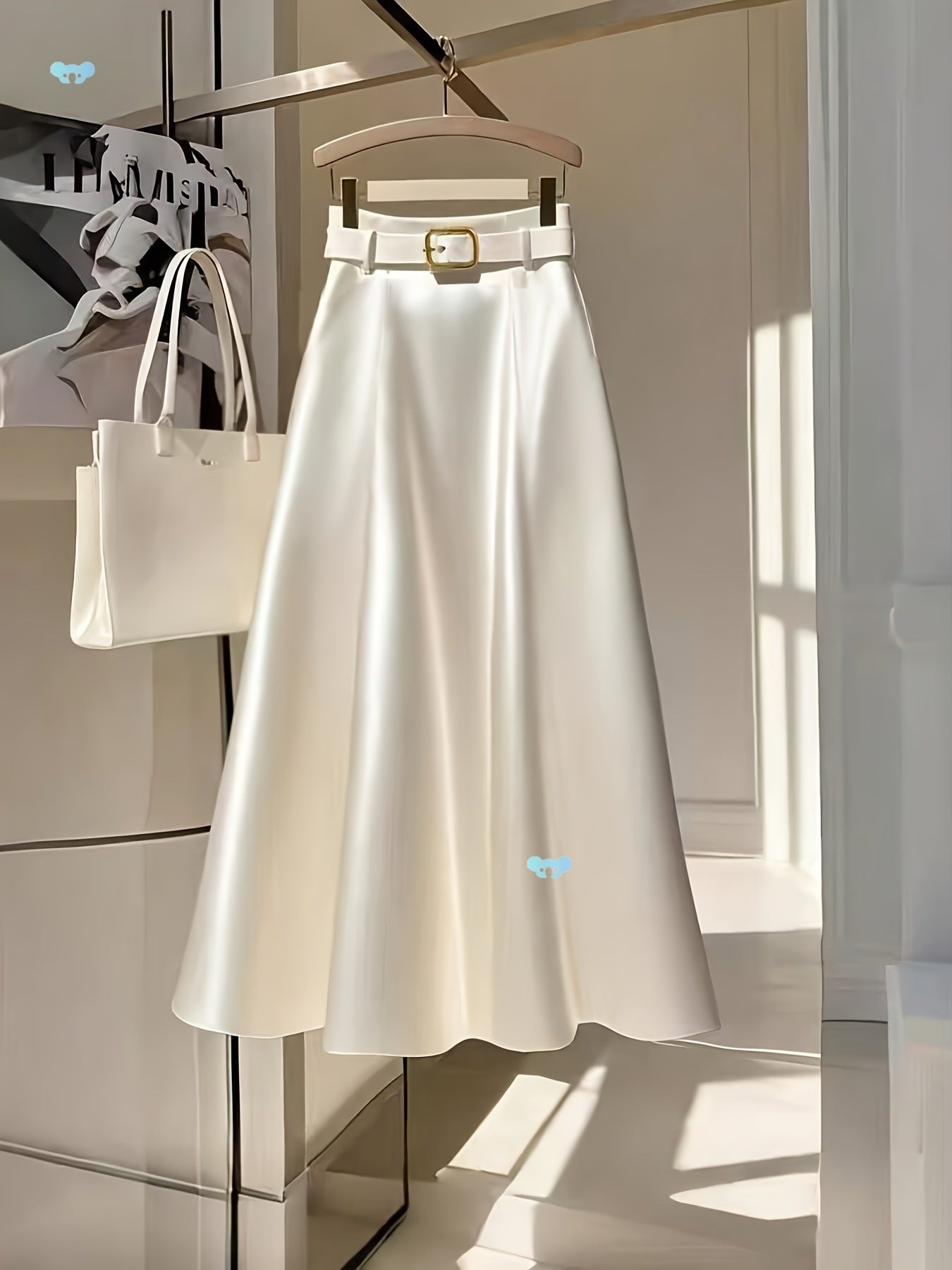 Damen Satin Midirock elegant hohe Taille - Estelle