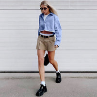 Jane - Chemise Croppée Déstructurée à Boutons Effet Délavé