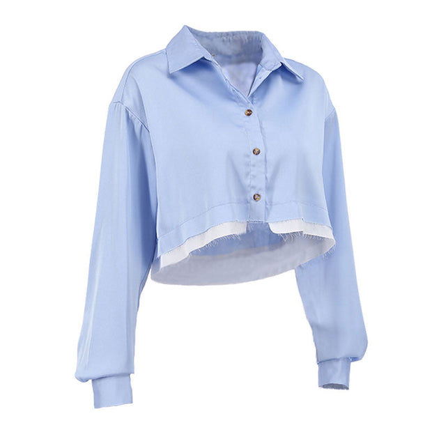 Jane - Chemise Croppée Déstructurée à Boutons Effet Délavé