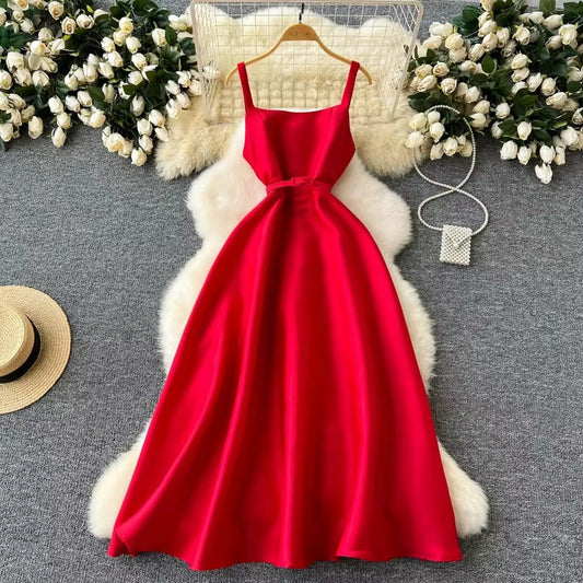 Robe longue sans manches de style français vintage rouge - Liora