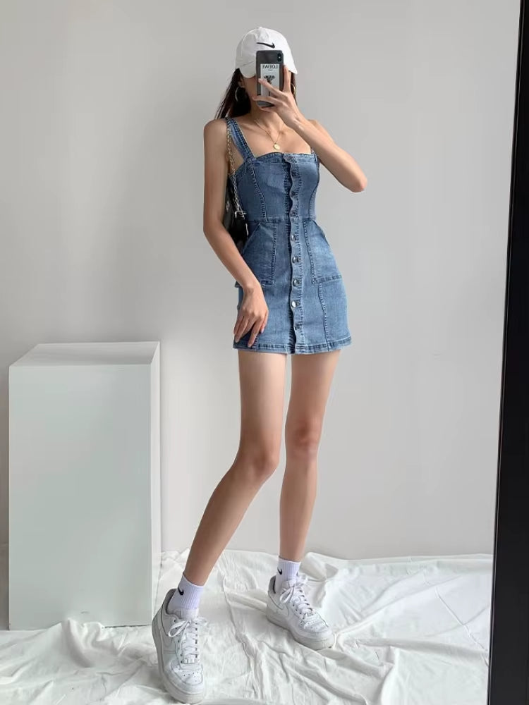 Kurzes Jeanskleid für Frauen mit lässigen Trägern - Lía