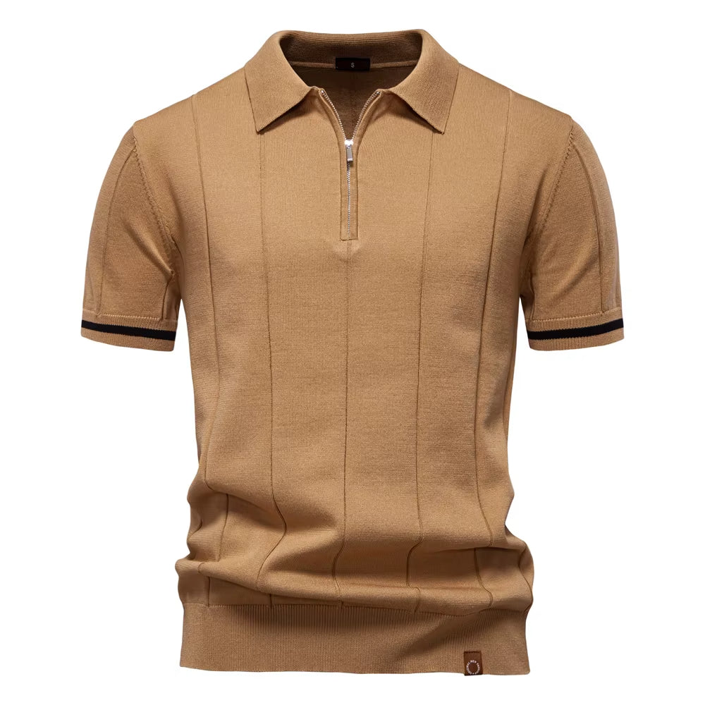 Herren sportliches Poloshirt kurzarm Reißverschluss weiß elegant - Leandro