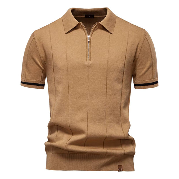 Herren sportliches Poloshirt kurzarm Reißverschluss weiß elegant - Leandro