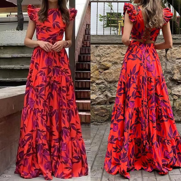Robe longue femme à imprimé floral et dos ouvert - Mariluz
