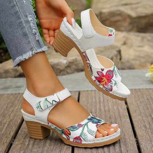 Sandales pour femmes à imprimé floral et à talon épais - Aurelina