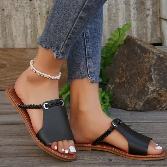 Sandales pour femmes en cuir synthétique tressé de style bohème - Clara