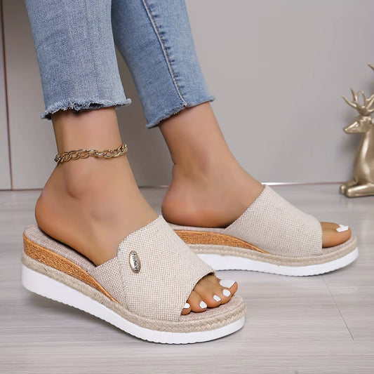 Sandales pour femmes en tissu naturel à plateforme ouverte - Martina