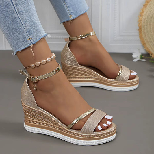 Sandales à paillettes pour femmes, élégantes et compensées - Jimena