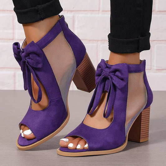 Sandales à talons pour femmes avec nœud et empiècements en maille - Natalia