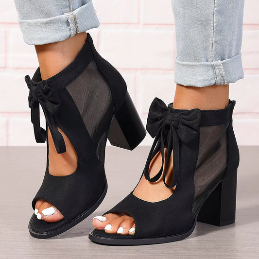 Sandales à talons pour femmes avec nœud et empiècements en maille - Natalia