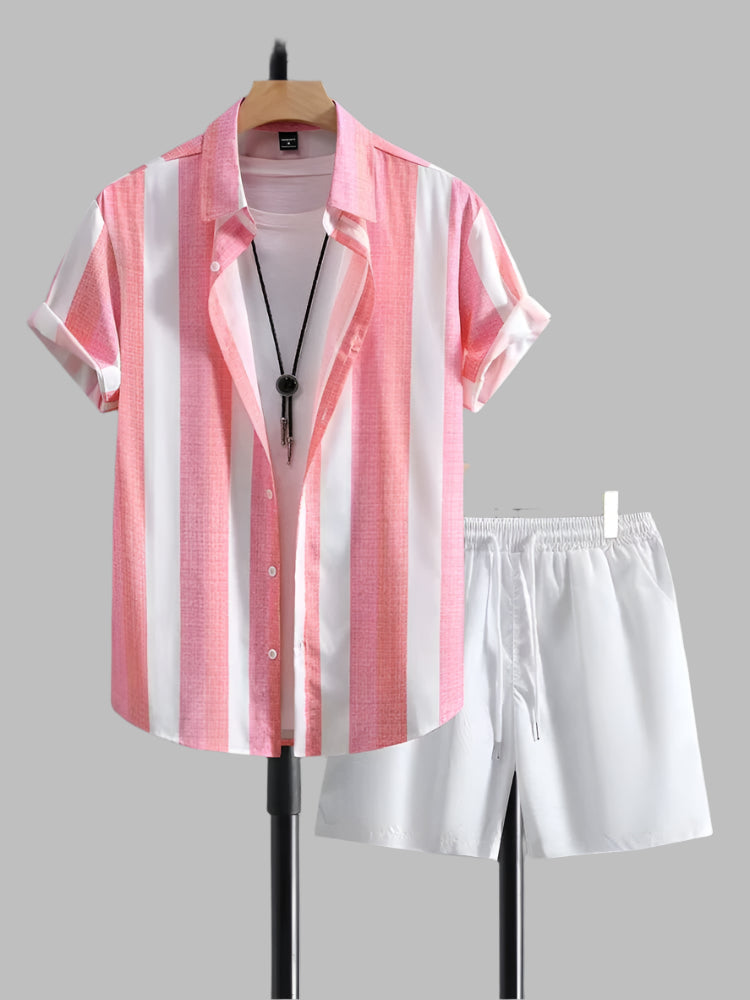 Herren-Sommer-Set gestreiftes Hemd, lässige weiße Shorts - Elio