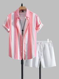 Ensemble d'été homme chemise rayée, short blanc décontracté - Elio