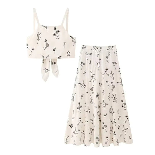 Ensemble 2 pièces crème à imprimé floral - Liora