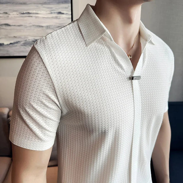 Polo homme style britannique texture gaufrée noir élégant - Lionel