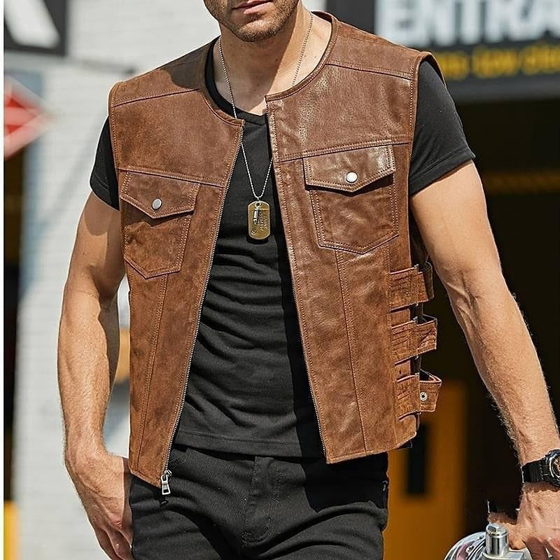 Herrenweste aus Kunstleder im Bikerstil - Ernesto