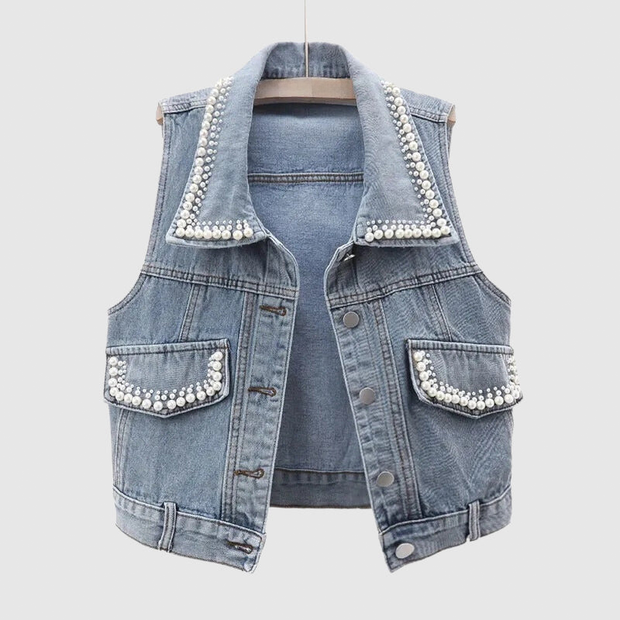 Lexy - Cardigan en denim enveloppé avec perles