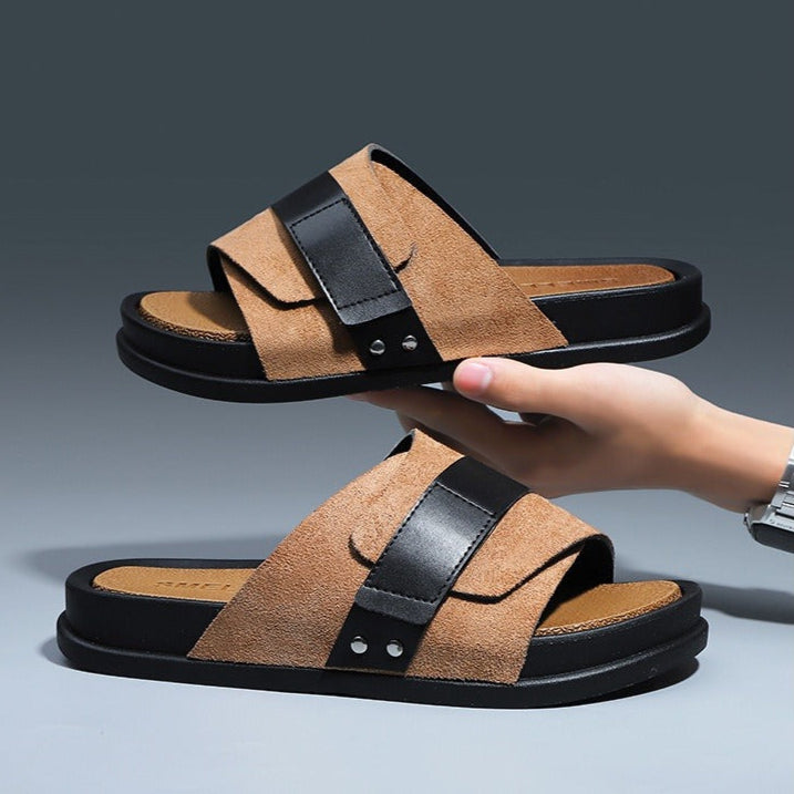 Herren-Sandalen aus Synthetikleder über Kreuz, bequemes Design - Mateo