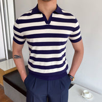 T-shirt à larges rayures pour hommes, style polo ajusté - Adrian