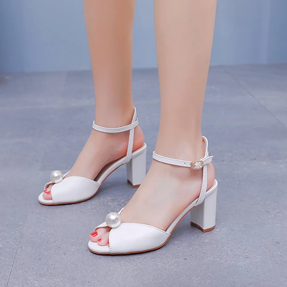 Damen Sandalen mit Absatz und Perlendetail, offene Spitze - Eliane