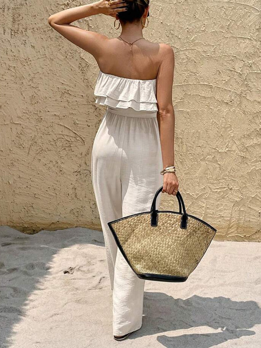 Langer Jumpsuit mit trägerlosem Ausschnitt und Rüschen - Noelia