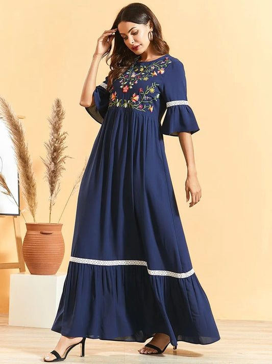 Robe longue pour femme avec broderie florale de bohème - Adriana