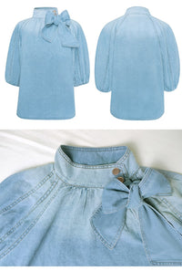 Nora - Pull à col roulé en coton pour femme avec laçage en denim