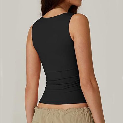 Damen-Top mit quadratischem Ausschnitt und ärmellosem Stretch-Stoff - Elina