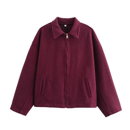 Veste courte en laine avec fermeture éclair pour femmes - Sonia