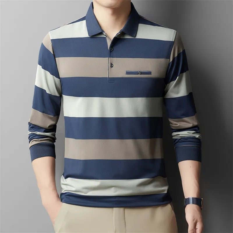 Breit gestreiftes Herren-Poloshirt aus Stretchgewebe - Damian