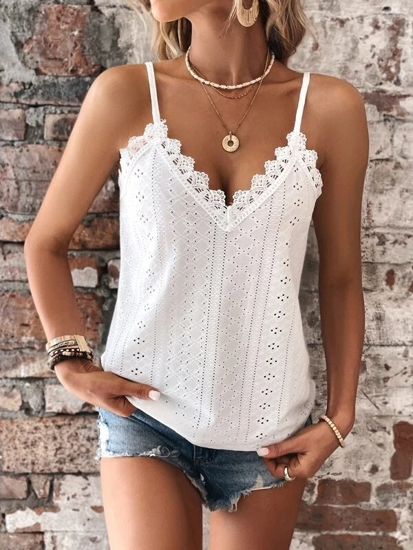 Susan - T-shirt femme col V avec dentelle