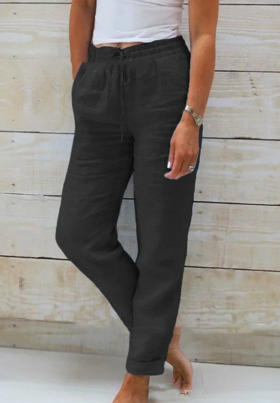Leinenhose mit elastischem Bund und Kordelzug für Damen - Helga