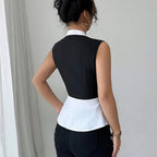 Ärmellose zweifarbige Bluse mit Schößchen - Mireya