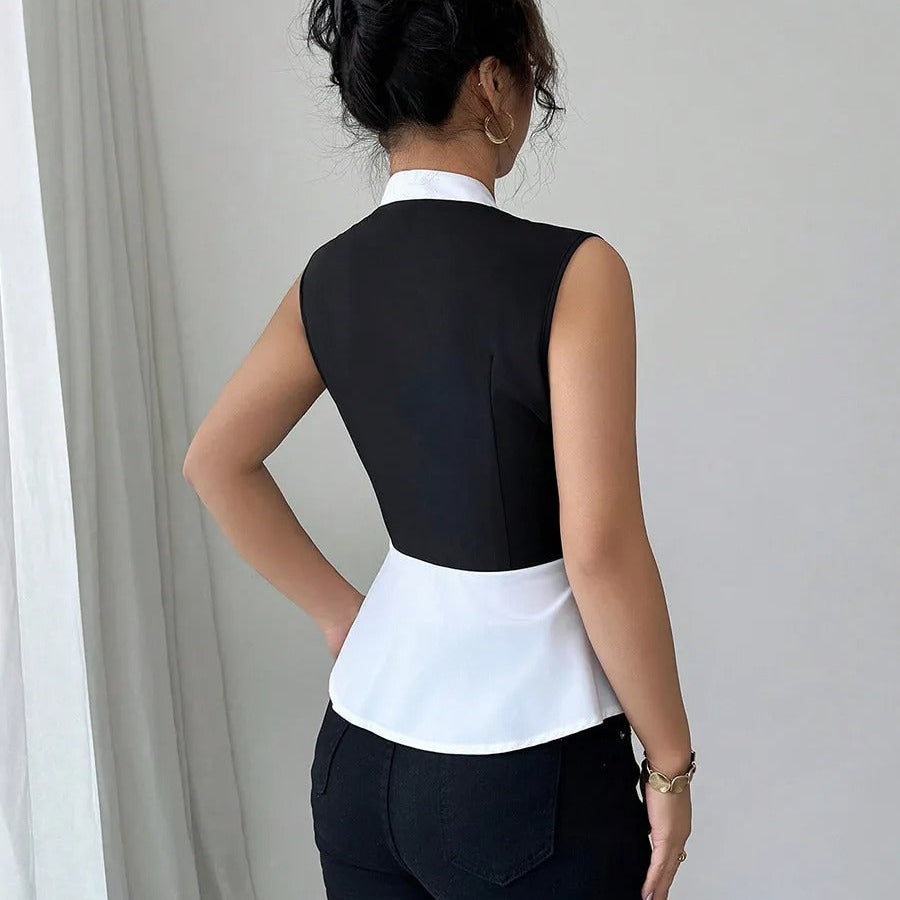 Ärmellose zweifarbige Bluse mit Schößchen - Mireya