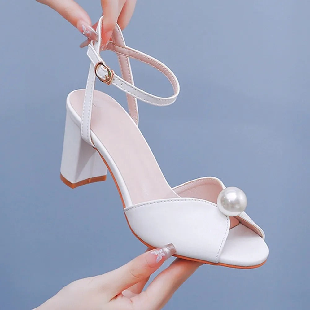 Damen Sandalen mit Absatz und Perlendetail, offene Spitze - Eliane