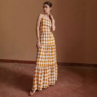 Daphne - Casual Tied Dress Plaid Backless