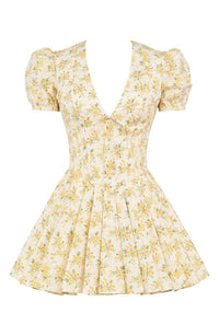 Emily - Mini robe corsetée avec col en V Robe corsetée à fleurs