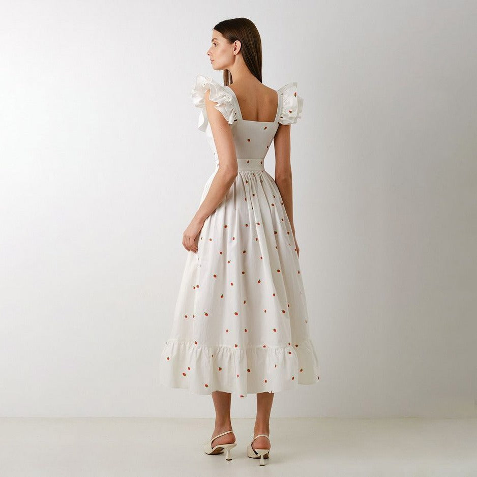 Langes Kleid mit Blumenmuster und quadratischem Ausschnitt - Camille