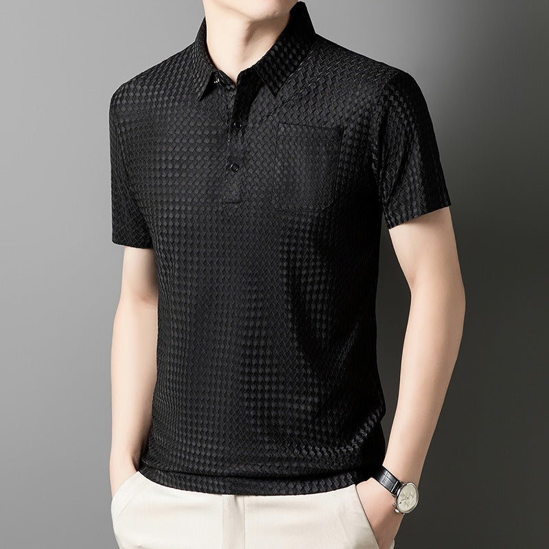 Geometrisch gewebtes Herren-Poloshirt mit Fronttasche - Marcelo