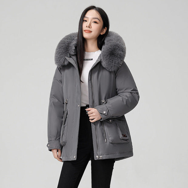 Manteau matelassé pour femme avec col en fourrure synthétique - Mirela