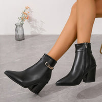 Women's Pointed Toe Chunky Heel Ankle Boots
