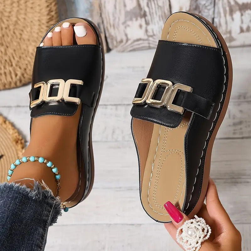 Damensandalen mit Metallschnalle zum Hineinschlüpfen - Elena