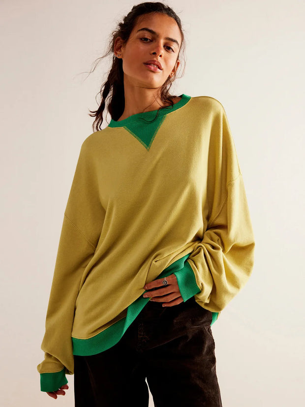 Linda - Pull Sweat Coloré à Manches Lanternes Décontracté