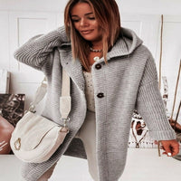 Manteau Tricoté À Capuche Décontracté
